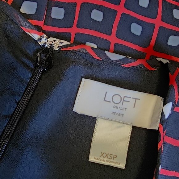 Ann Taylor Loft Outlet Dress Womens Size XXS Petite Red Black Geometric Zip Up - Picture 3 of 5